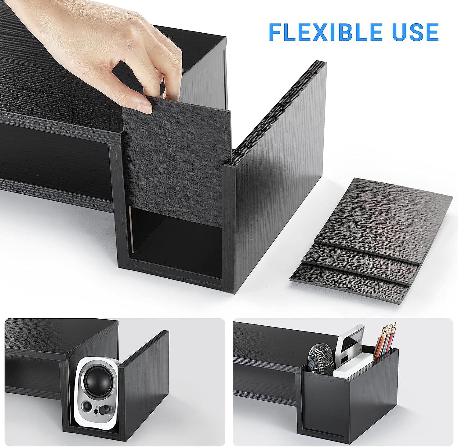 AMERIERGO Monitor Stand Desk Organization with DIY Storage Space, Monitor Riser Stand with Storage with 2 Slots & Phone Holder, Computer Stand 2 Tier for Home Office Use - Image 4
